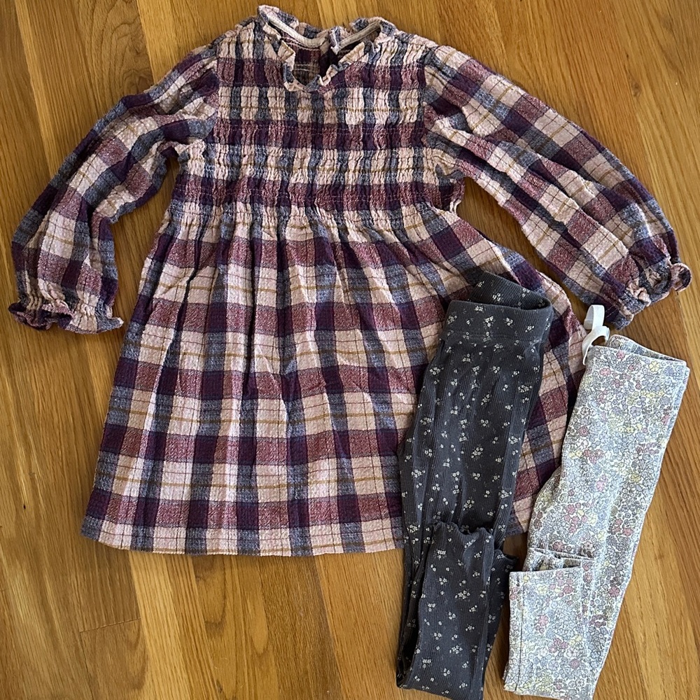 Plaid Dress with Leggings Set